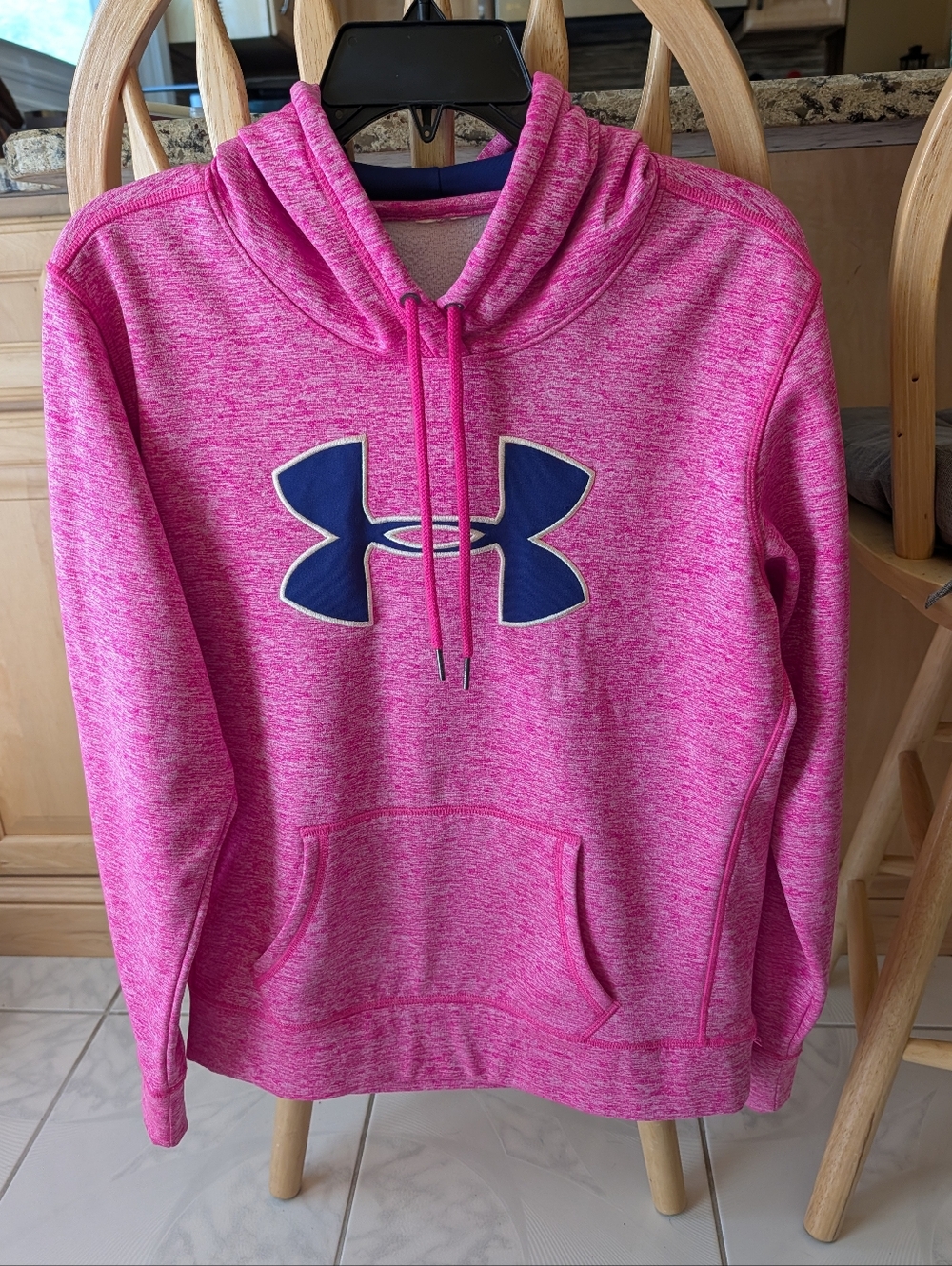 Under Armour Pink Heather Pullover Hoodie with Navy Logo